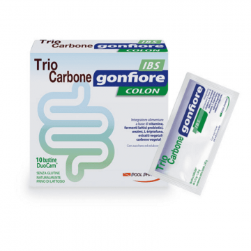 POOL PHARMA TRIOCARBONE GONFIORE COLON INTEGRATORE 10 BUSTINE 2 GRAMMI + 1,5 GRAMMI