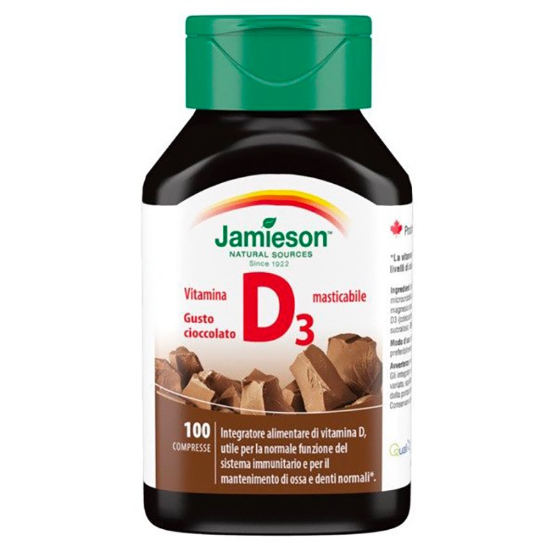 Jamieson Vitamina D3 Cioccolato integratore mantenimento ossa 100 cpr